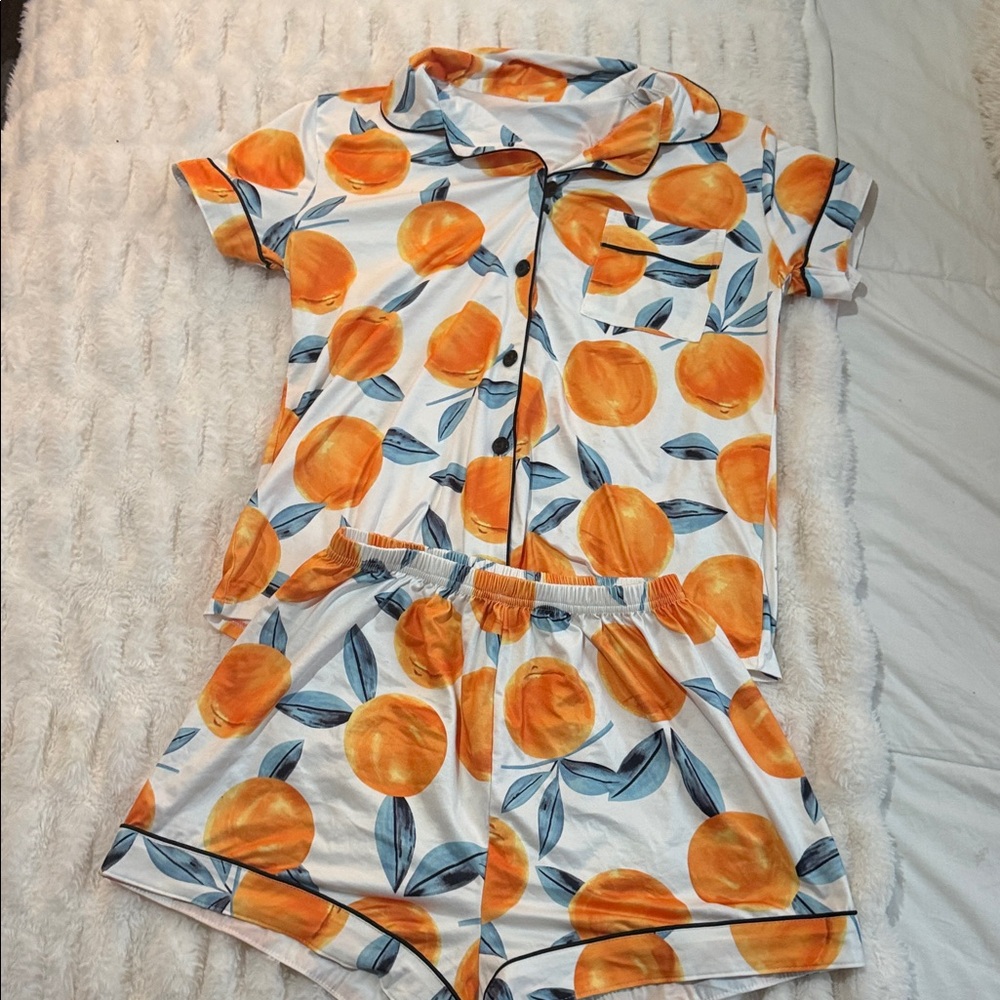 Orange Fruit Print Pajama Set